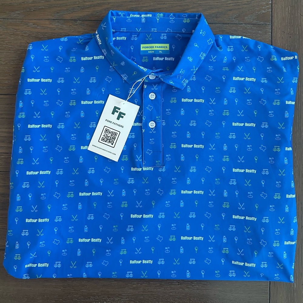 Fore Fathers Balfour Beatty Blue Patterned Men's Polo Shirt Size XL New With Tag
